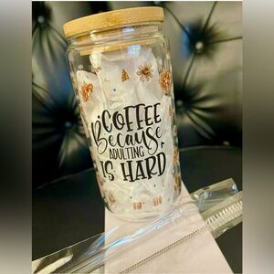 16 oz Libbey Glass Beer Can with Bamboo Lid Brush and Glass Straw